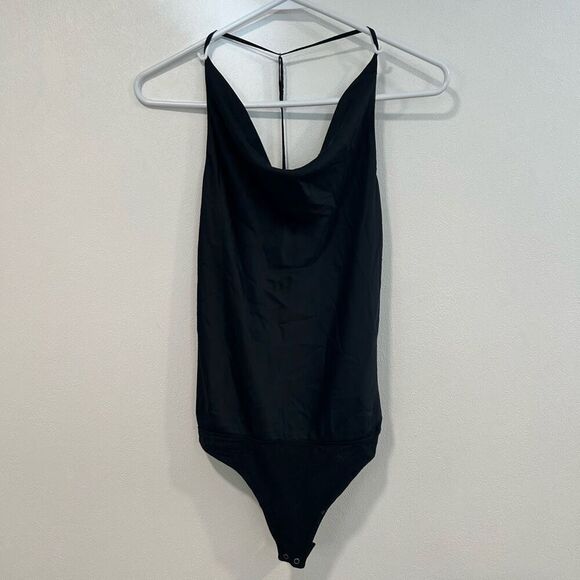 Abercrombie & Fitch Black Satin Cowl Neck Bodysuit – Size Small, NWT - Picture 1 of 4